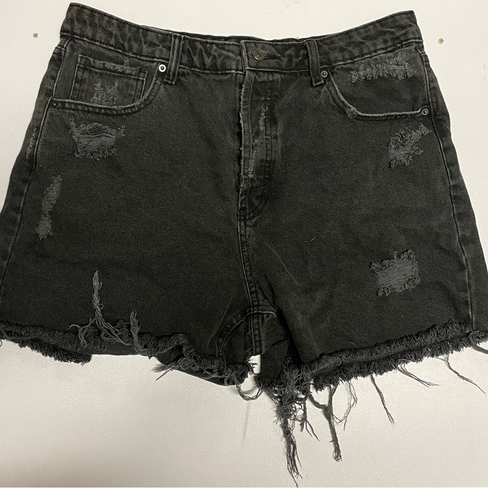Black distressed high wasted jean shorts size 12